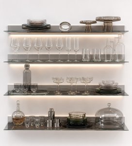 A set of dishes for filling the kitchen Plates, salad bowls, glasses