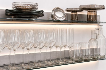 A set of dishes for filling the kitchen Plates, salad bowls, glasses