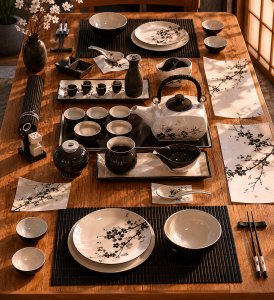 A set of dishes in the Japanese style Japanese style tableware