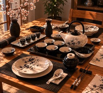 A set of dishes in the Japanese style Japanese style tableware