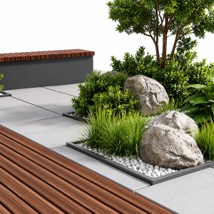 Urban Environment - Urban Furniture - Green Benches With plants 30