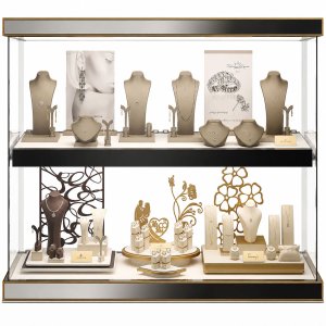 Stylish display case for a jewelry store.