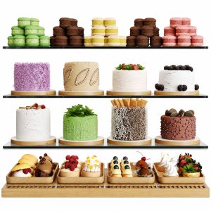 Showcase with cakes and desserts