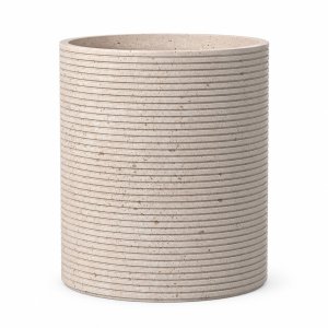 RIBBED TRAVERTINE WASTEBASKET - BIANCO